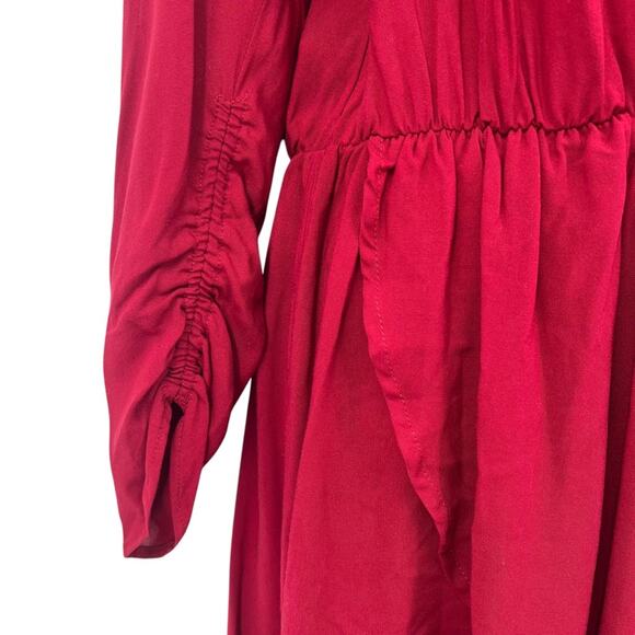 ZADIG & VOLTAIRE Wine Red Mini Dress Long Sleeve V- Neck Cinch Waist Small NEW - Picture 8 of 16